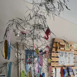 図書館に七夕飾り